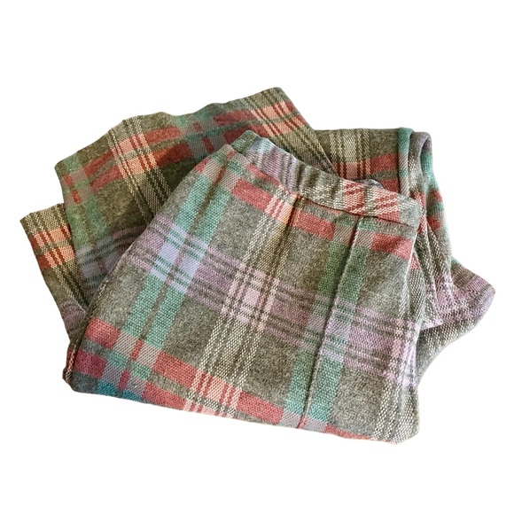 Vintage Pants - Vintage 70s Johnny Appleseed’s knit plaid trouser pants gray pink purple green